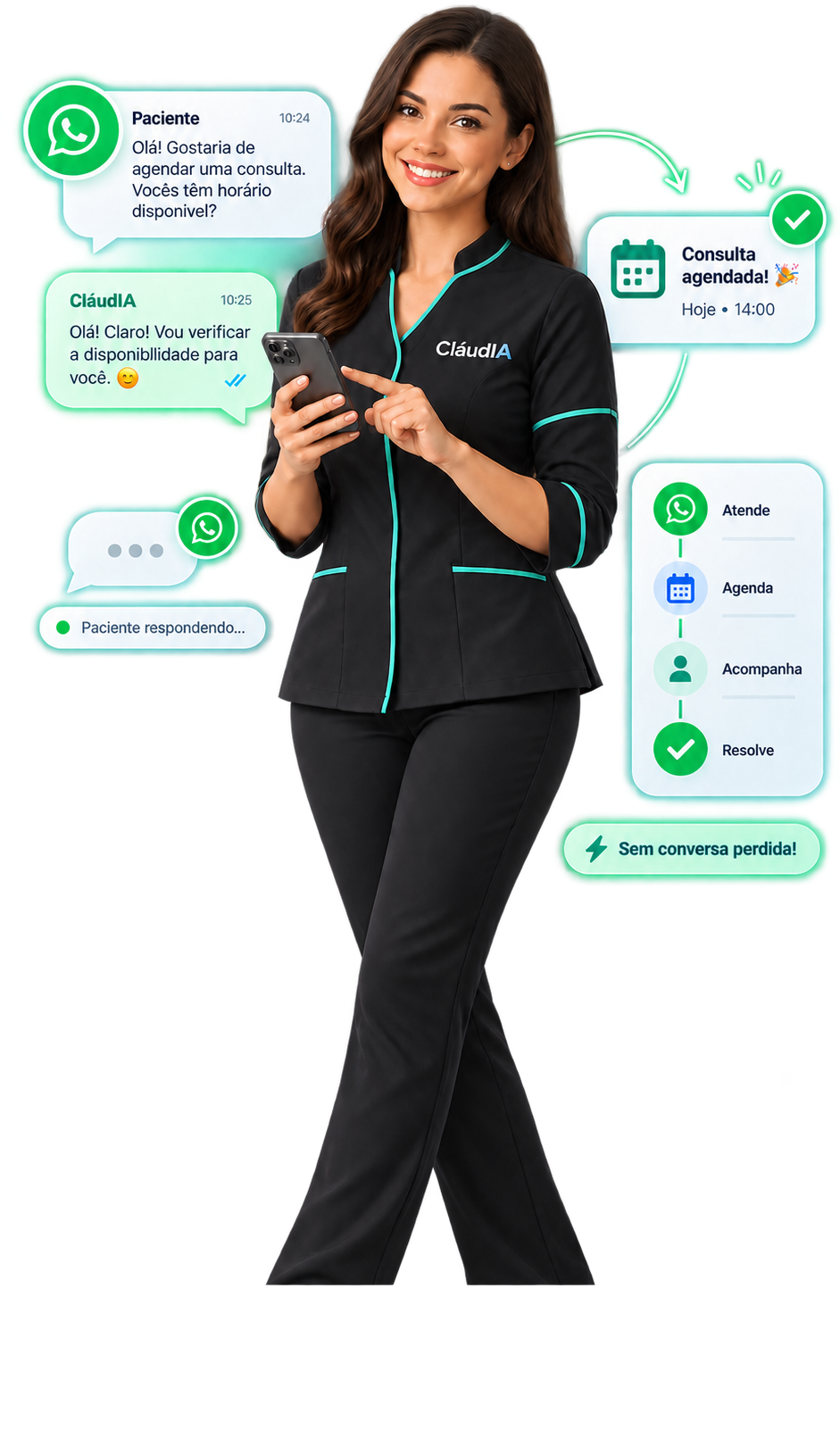 CláudIA para atendimento no WhatsApp da clínica